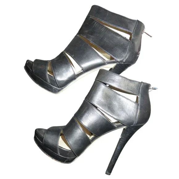 SOLD! Michael Kors Gisele Black Leather High Glossed Caged Platform Boots 8 - Picture 8 of 14